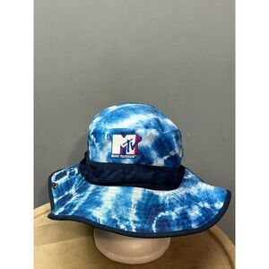 MTV Tie Dye Bucket Hat Music Television Blue White Adjustable Chin Strap